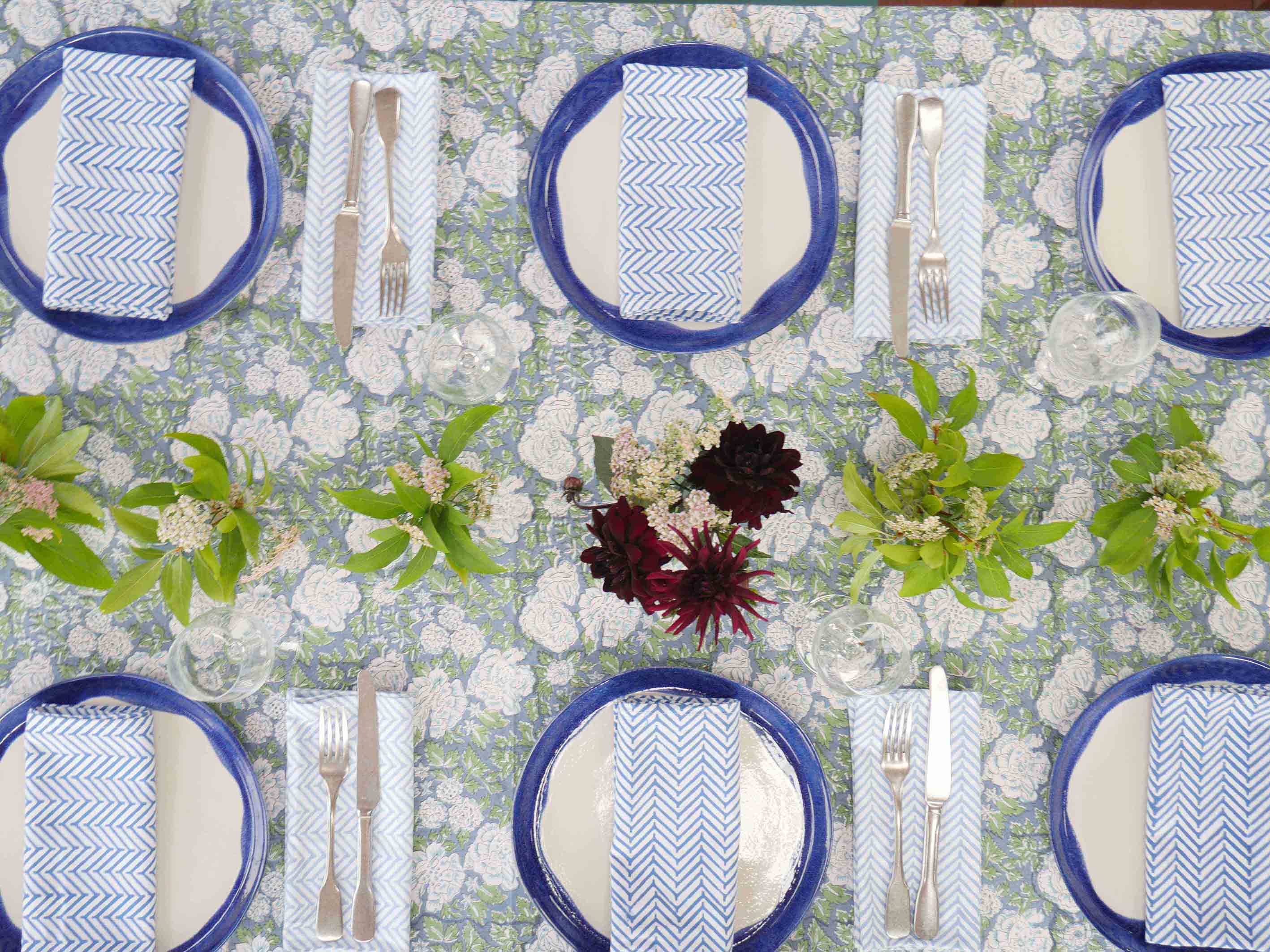 IN BLOOM hand block printed tablecloth