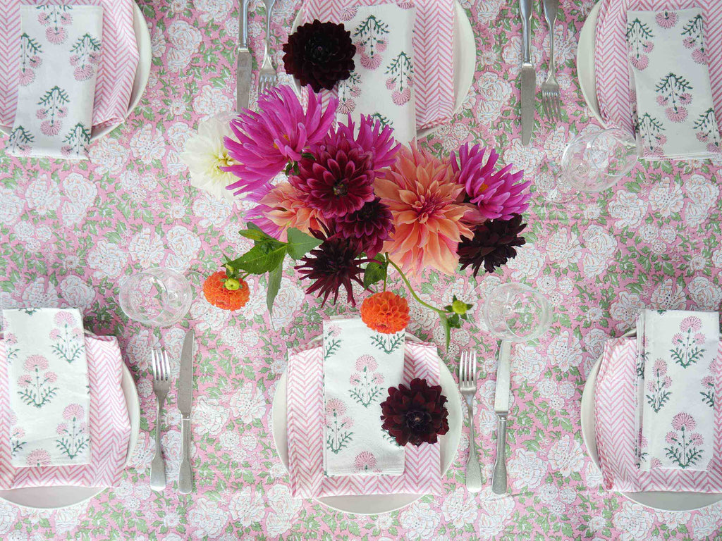 IN BLOOM hand block printed tablecloth