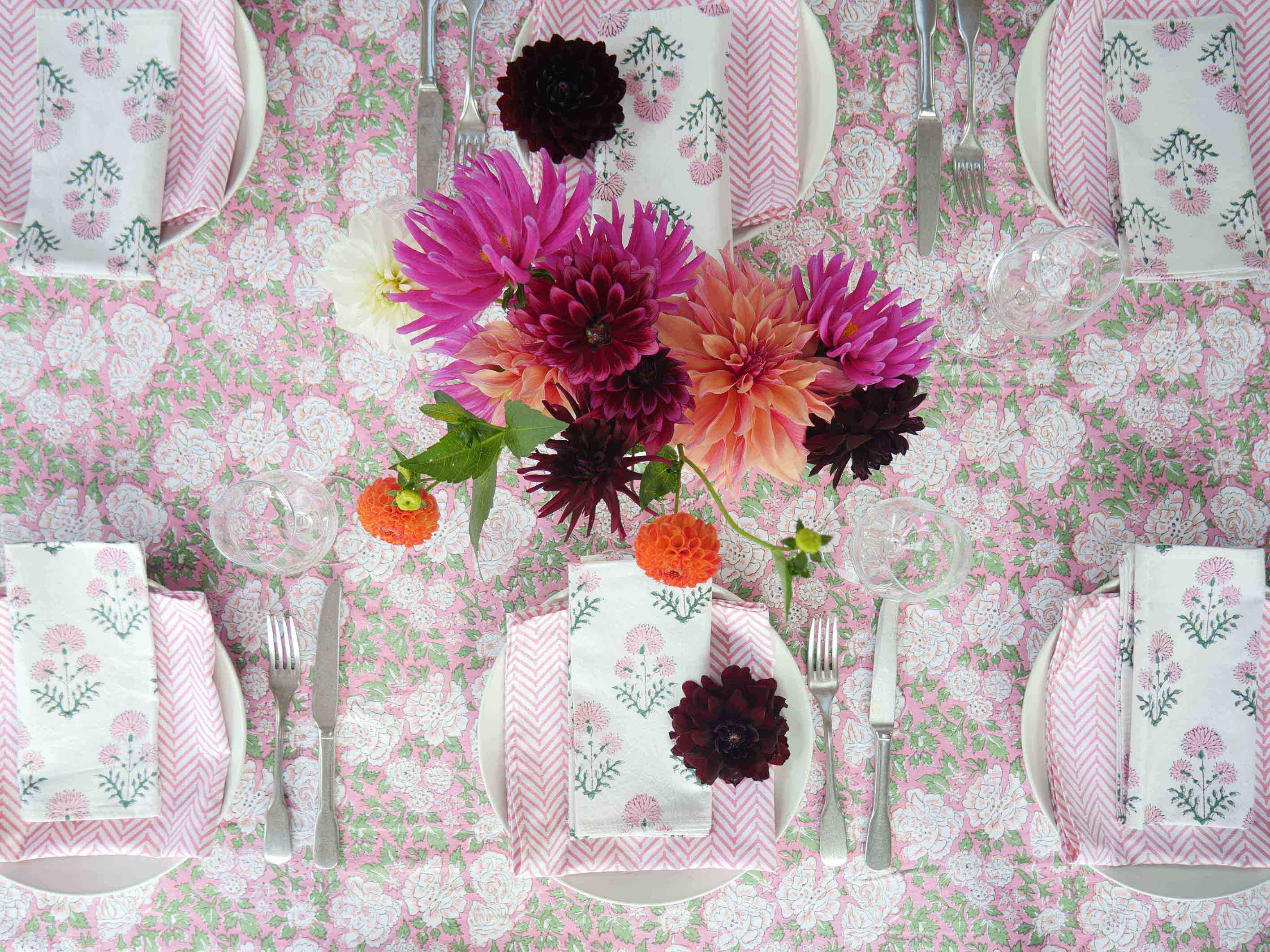 IN BLOOM hand block printed tablecloth