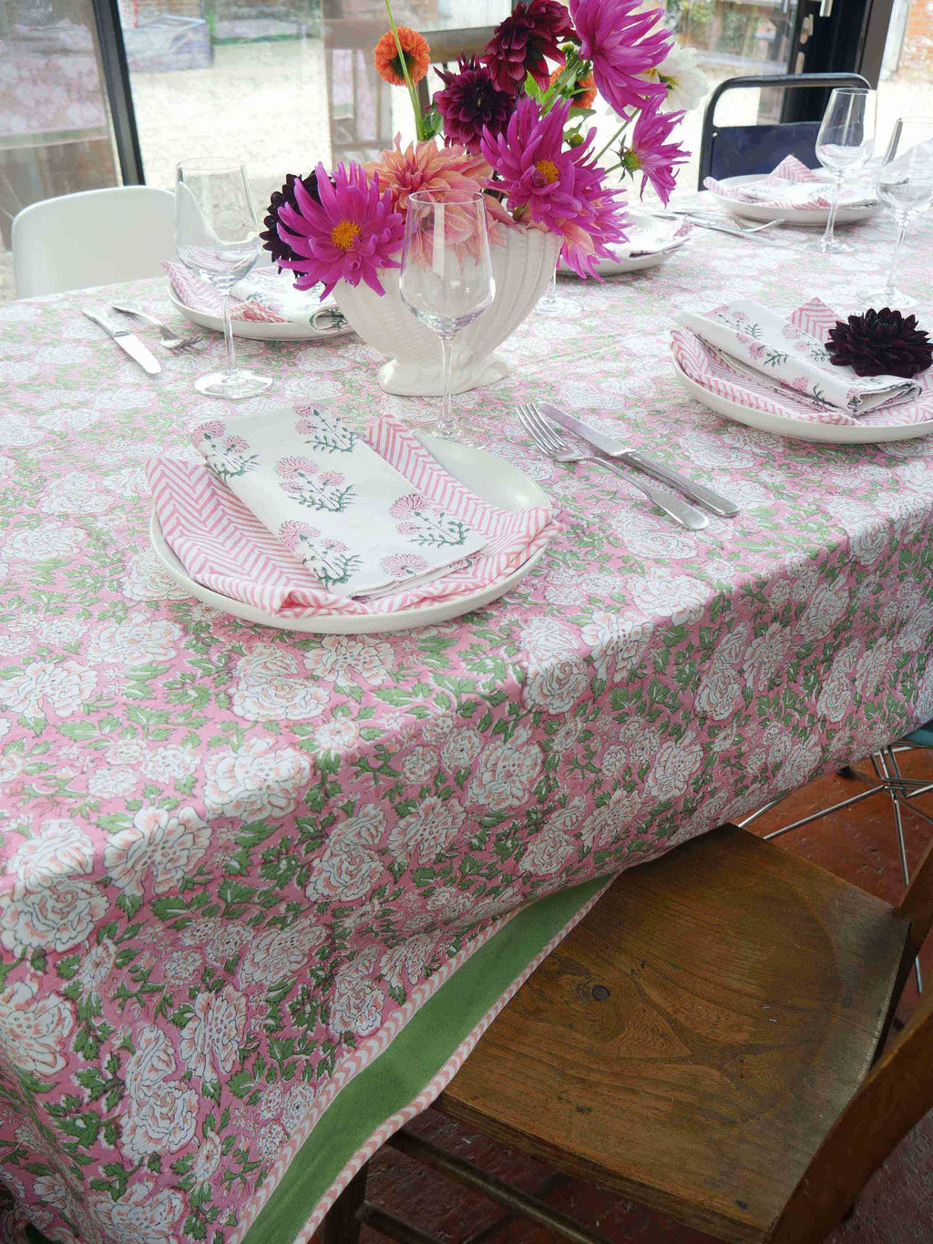 IN BLOOM hand block printed tablecloth