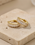 Gold and Crystal Holiday Huggie Earrings