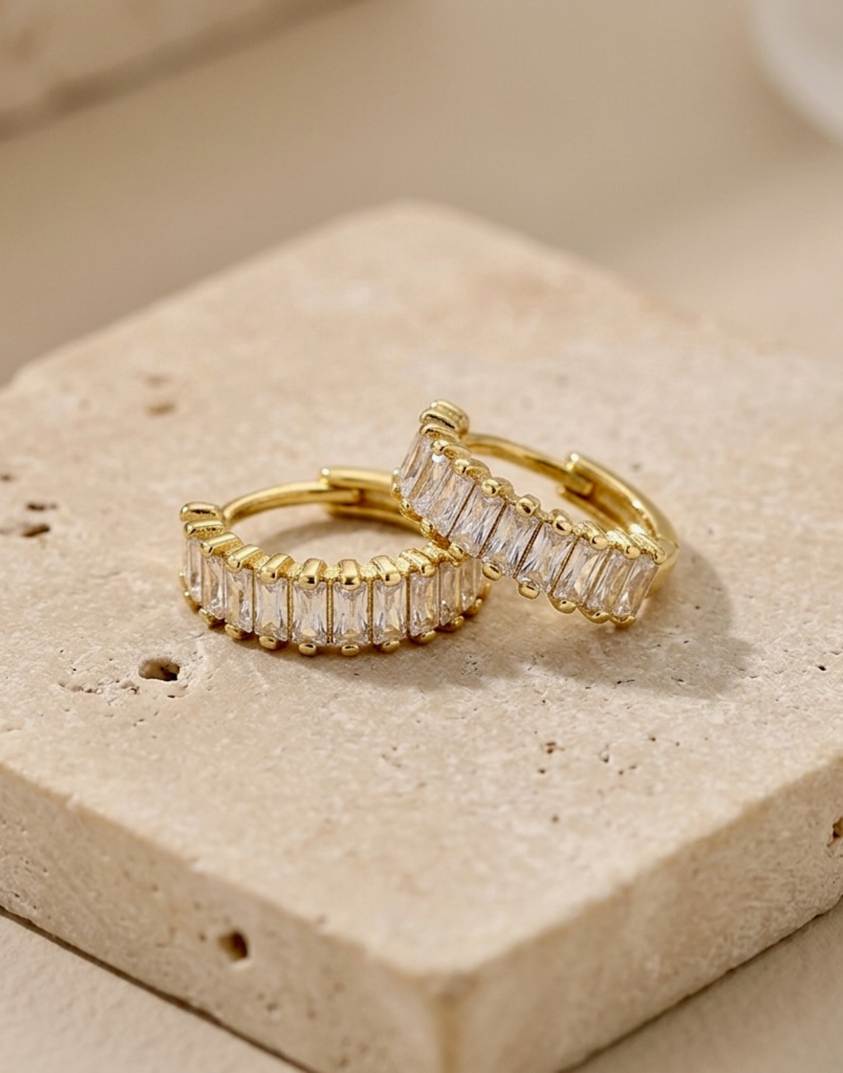 Gold and Crystal Holiday Huggie Earrings