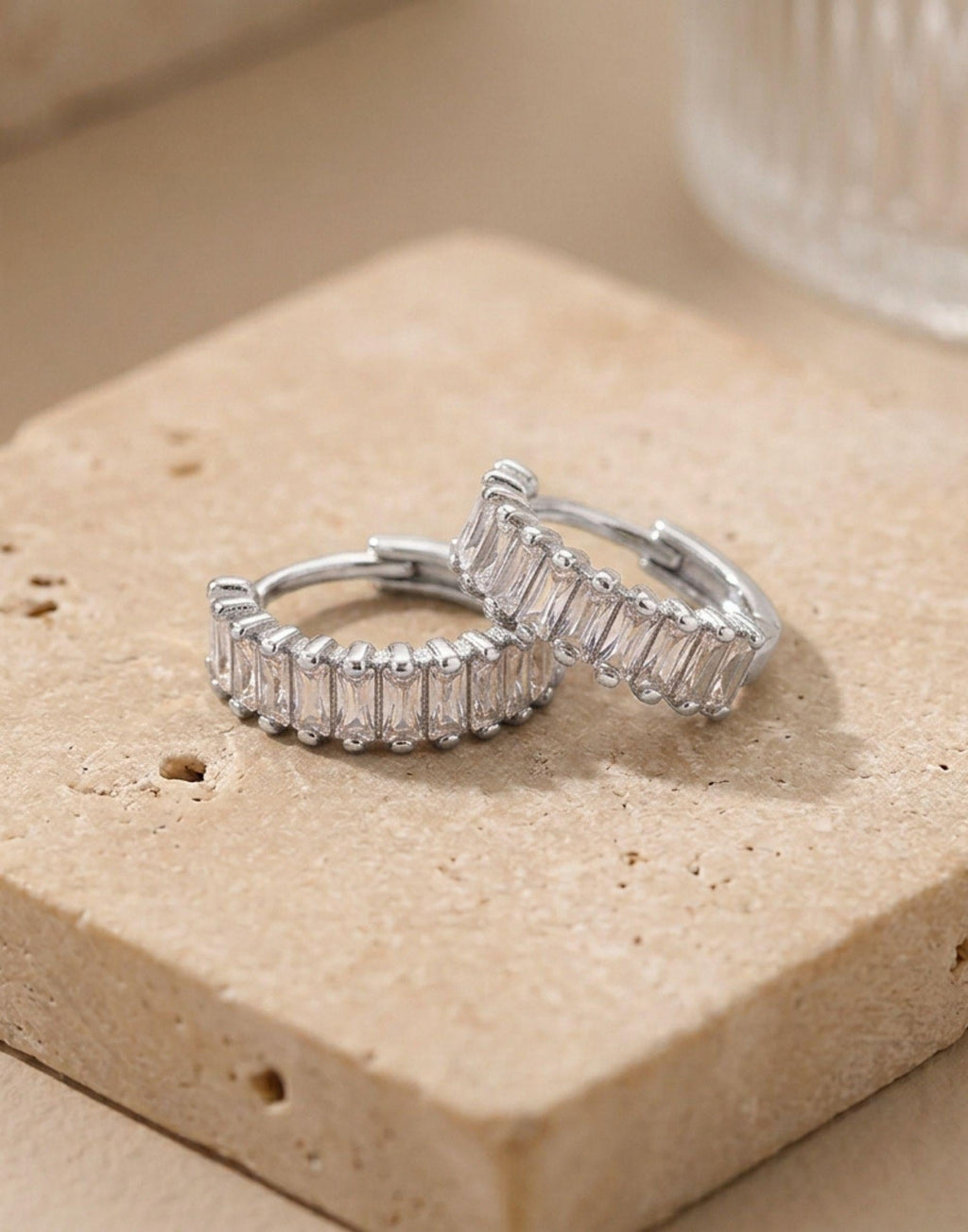 CZ Silver Huggie Earrings