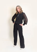 DAPHNE sheer sleeve top, charcoal