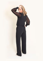 DAPHNE sheer sleeve top, charcoal