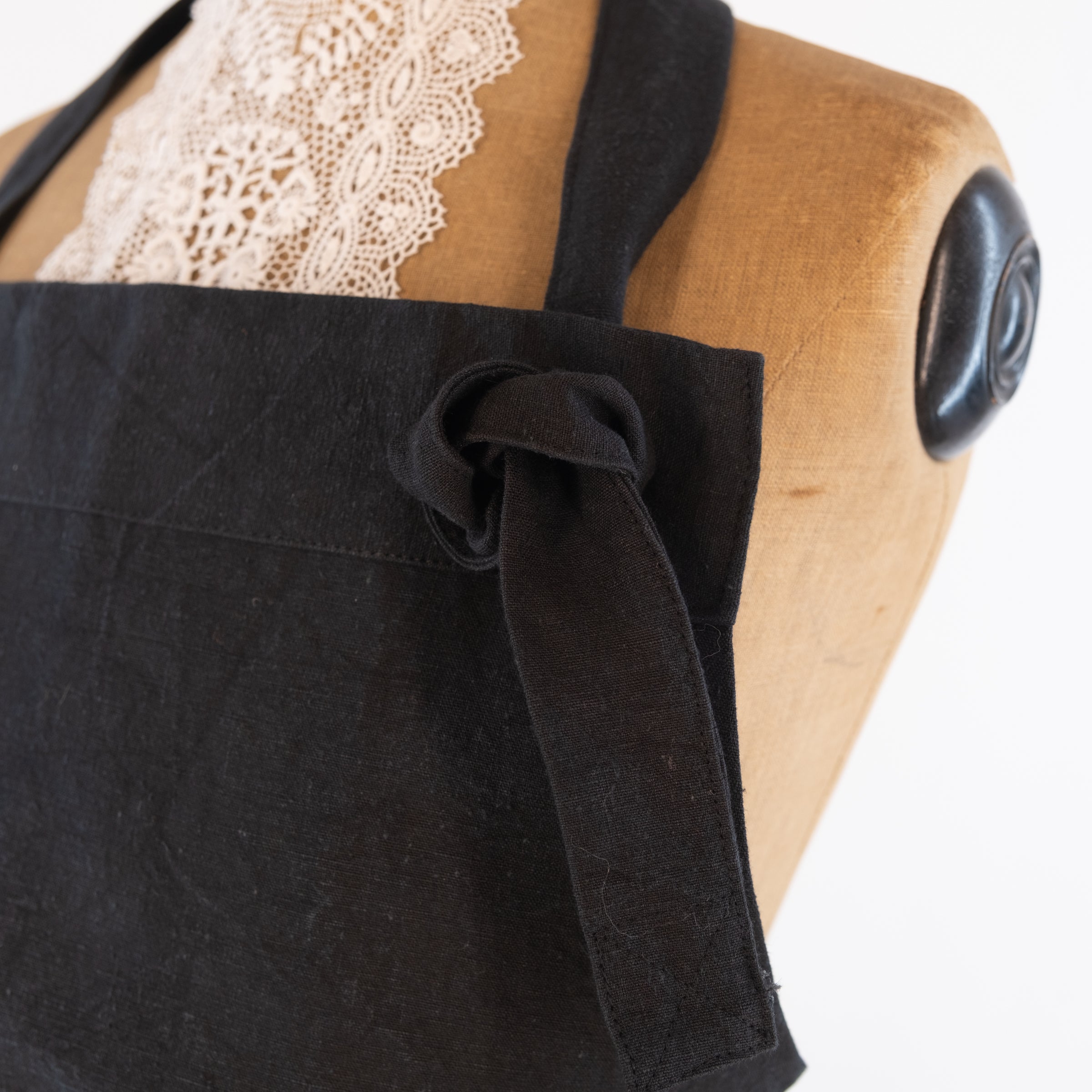 Large Charcoal cook's apron, dyed vintage French Linen