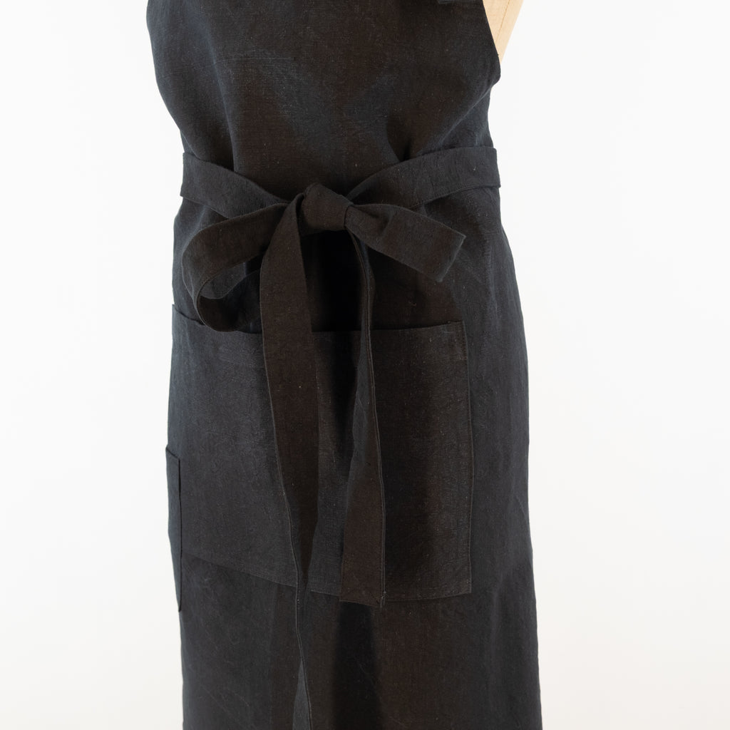 Large Charcoal cook's apron, dyed vintage French Linen