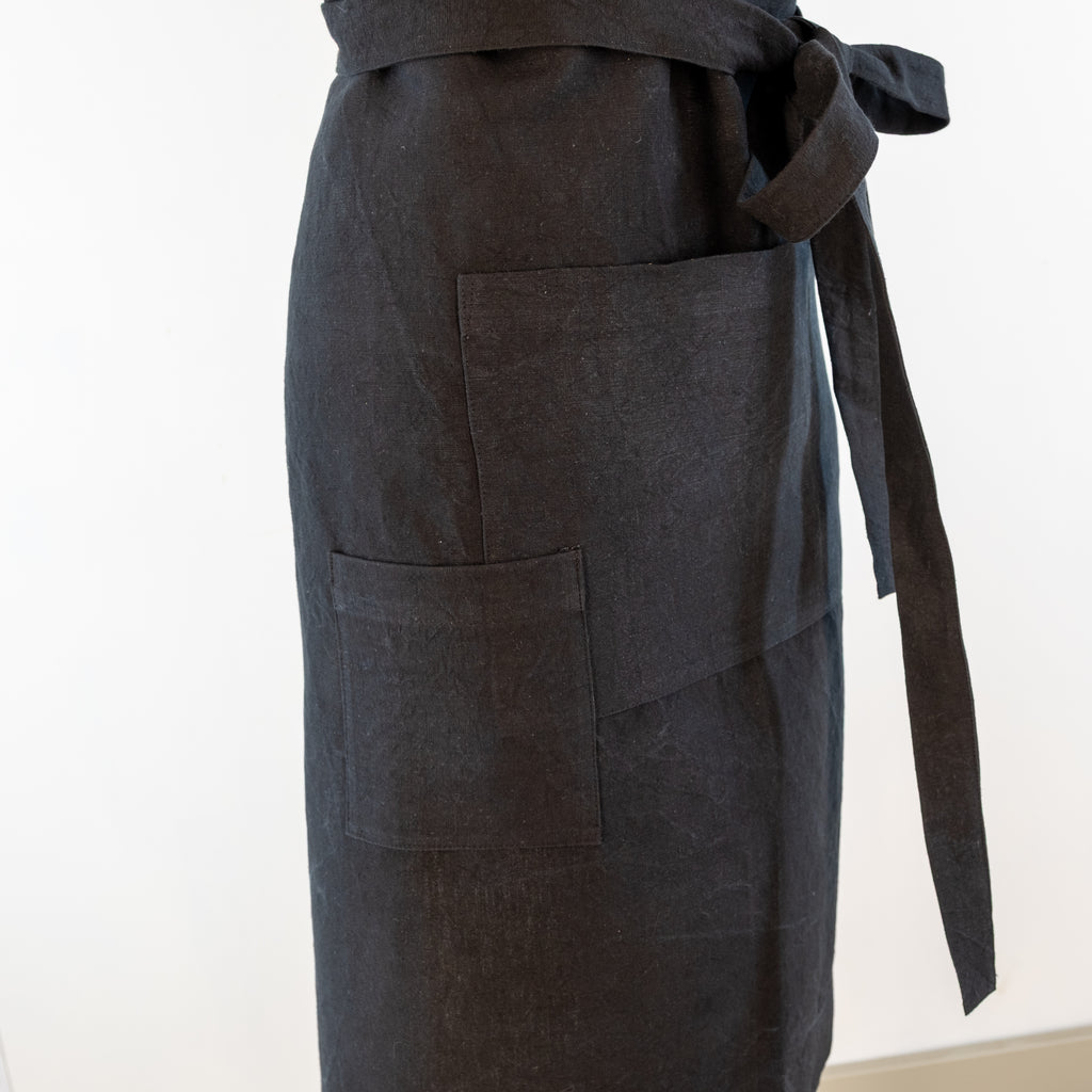 Large Charcoal cook's apron, dyed vintage French Linen