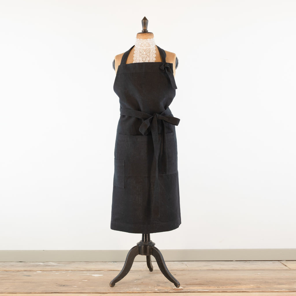 Large Charcoal cook's apron, dyed vintage French Linen