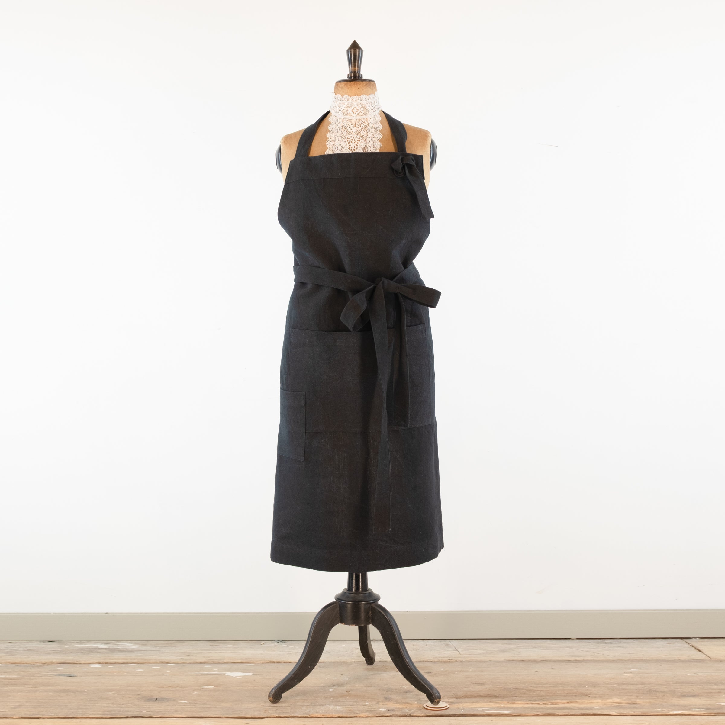 Large Charcoal cook's apron, dyed vintage French Linen