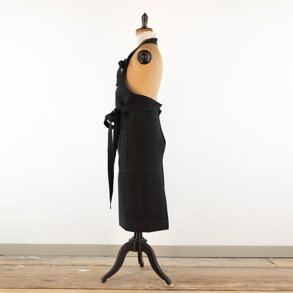 Large Charcoal cook's apron, dyed vintage French Linen