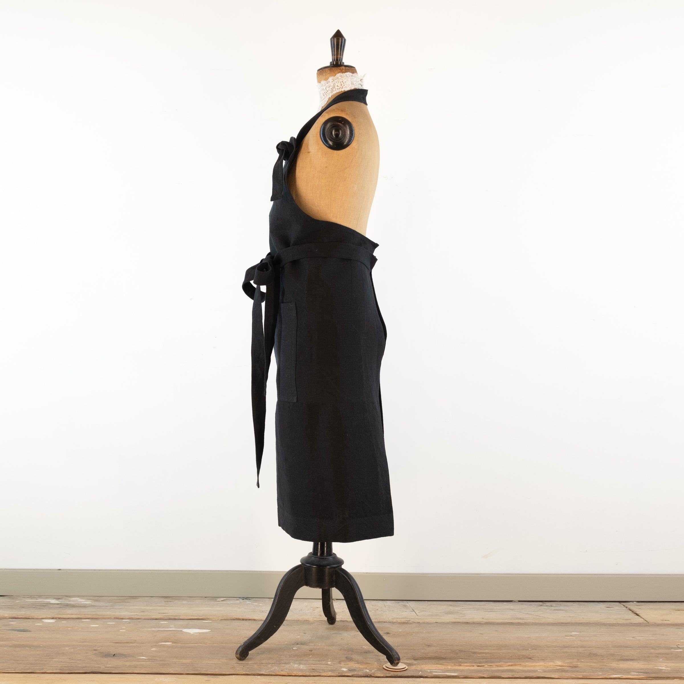 Large Charcoal cook's apron, dyed vintage French Linen