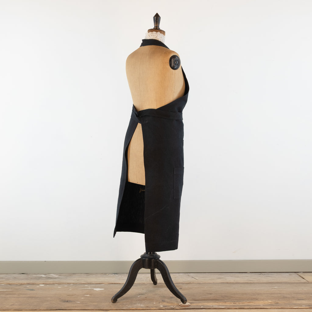 Large Charcoal cook's apron, dyed vintage French Linen