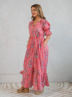 'CHERISH' DRESS IN RED STRIPE GARLAND