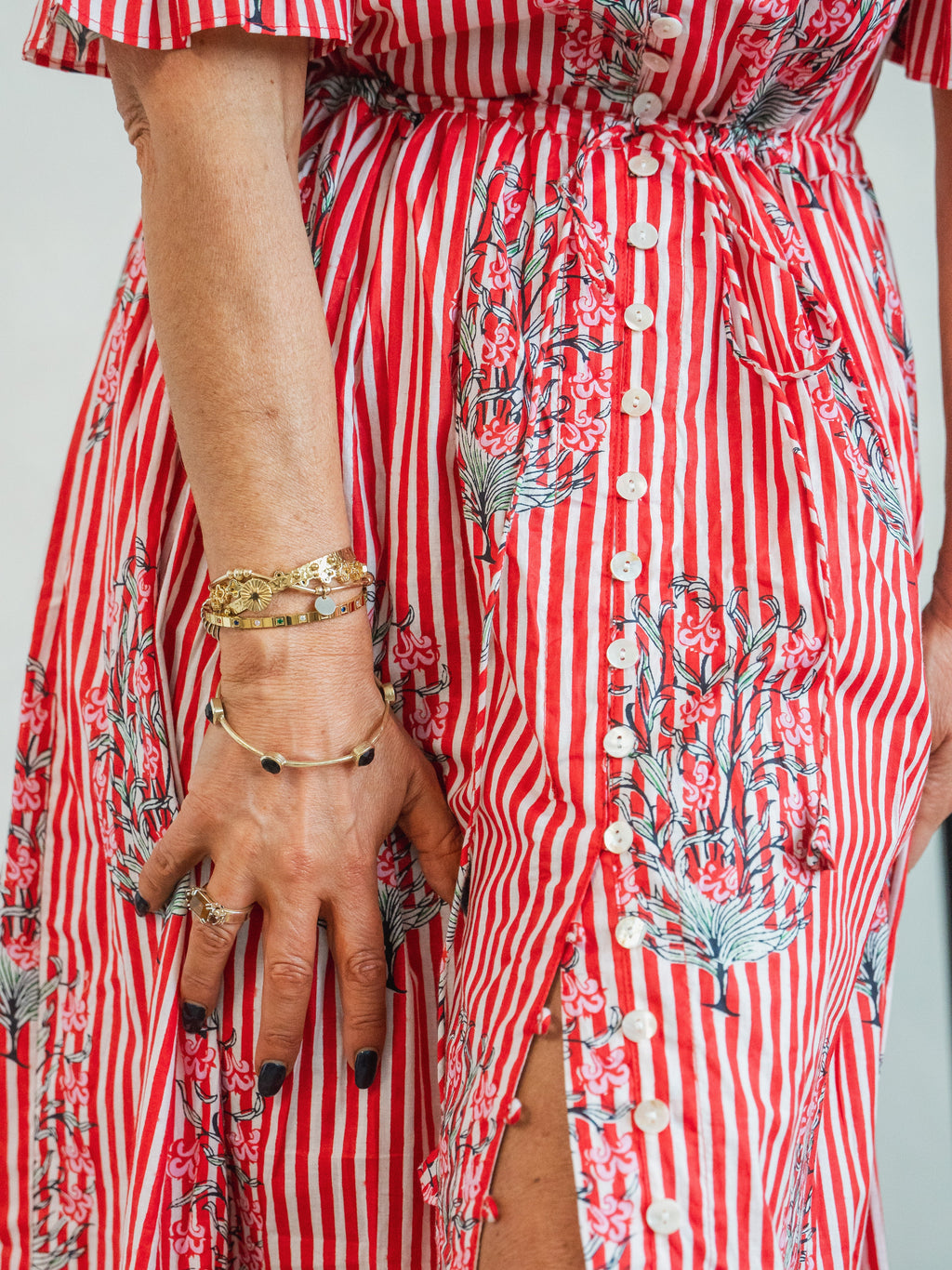 'CHERISH' DRESS IN RED STRIPE GARLAND