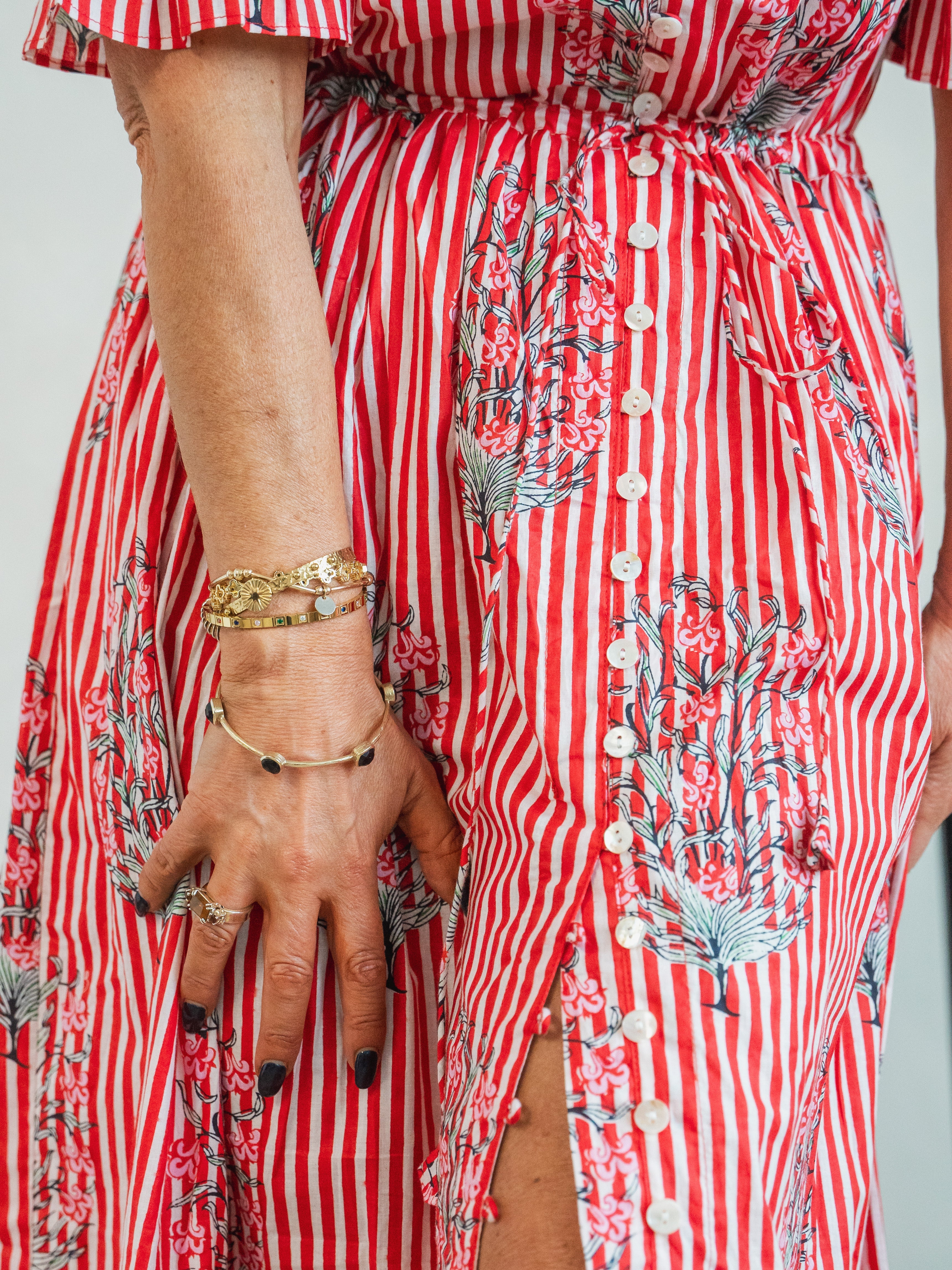 'CHERISH' DRESS IN RED STRIPE GARLAND