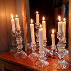 Clear Pressed Glass Dinner Candlestick - 10cm