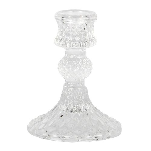 Clear Pressed Glass Dinner Candlestick - 10cm