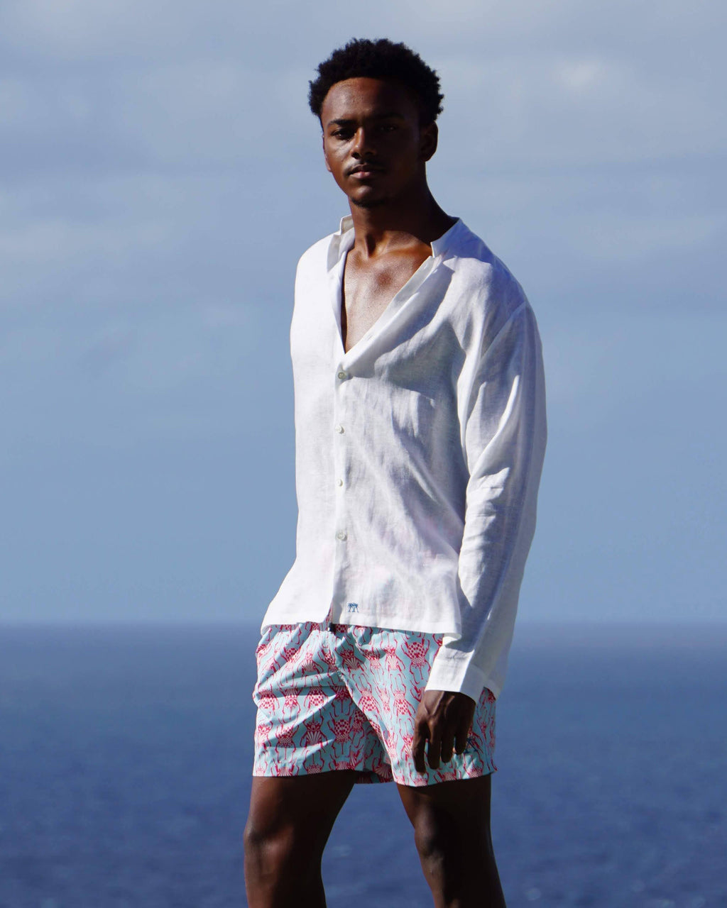 Linen Collarless Shirt
