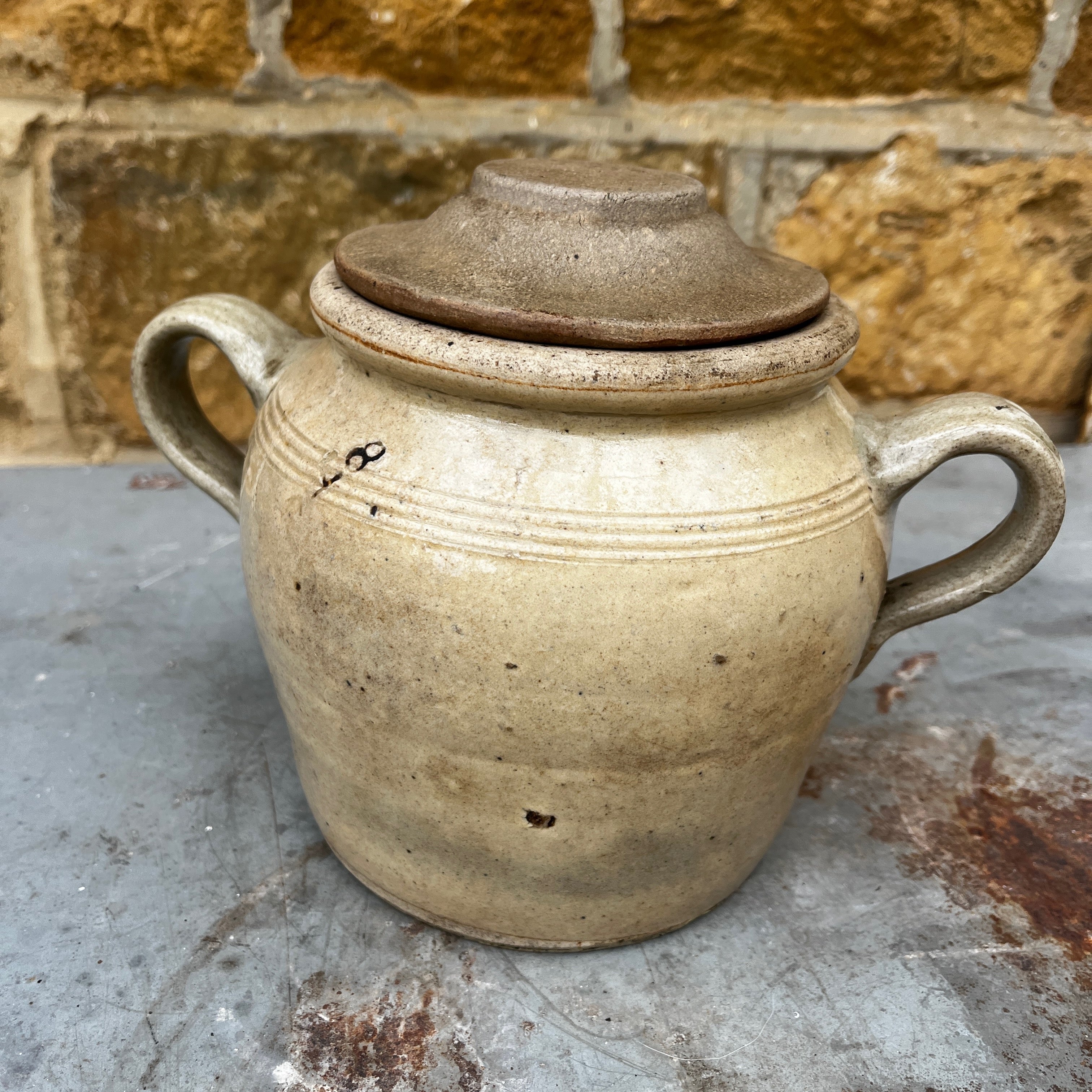 Unusual 19th Century Antique French Confit Pot with Lid