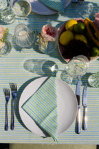 Contemporary Green & Turquoise Dash & Dot - Block Printed Cotton Tablecloth