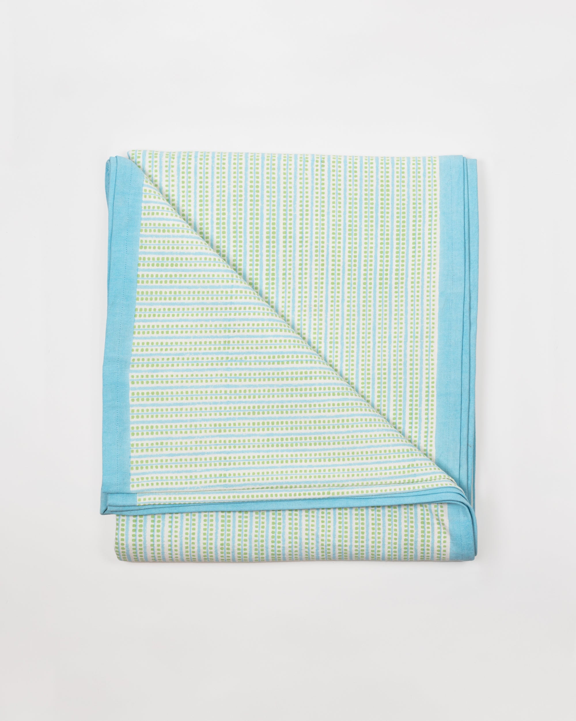 Contemporary Green & Turquoise Dash & Dot - Block Printed Cotton Tablecloth