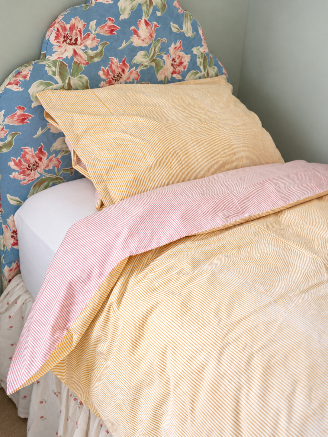 Pink & Yellow Reversible Stripe Single Duvet Cover