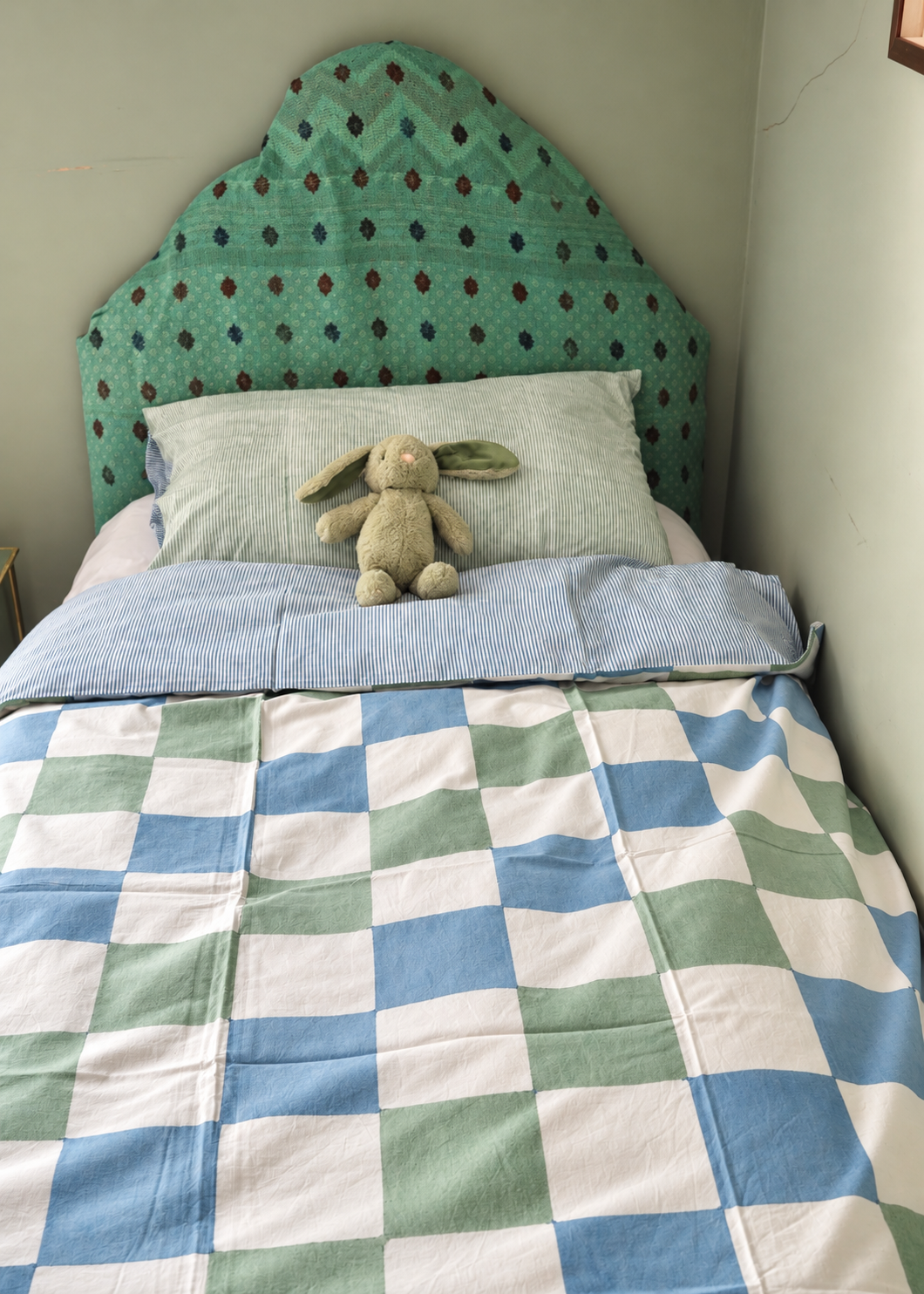 Blue Check & Green Stripe Reversible Single Duvet Cover