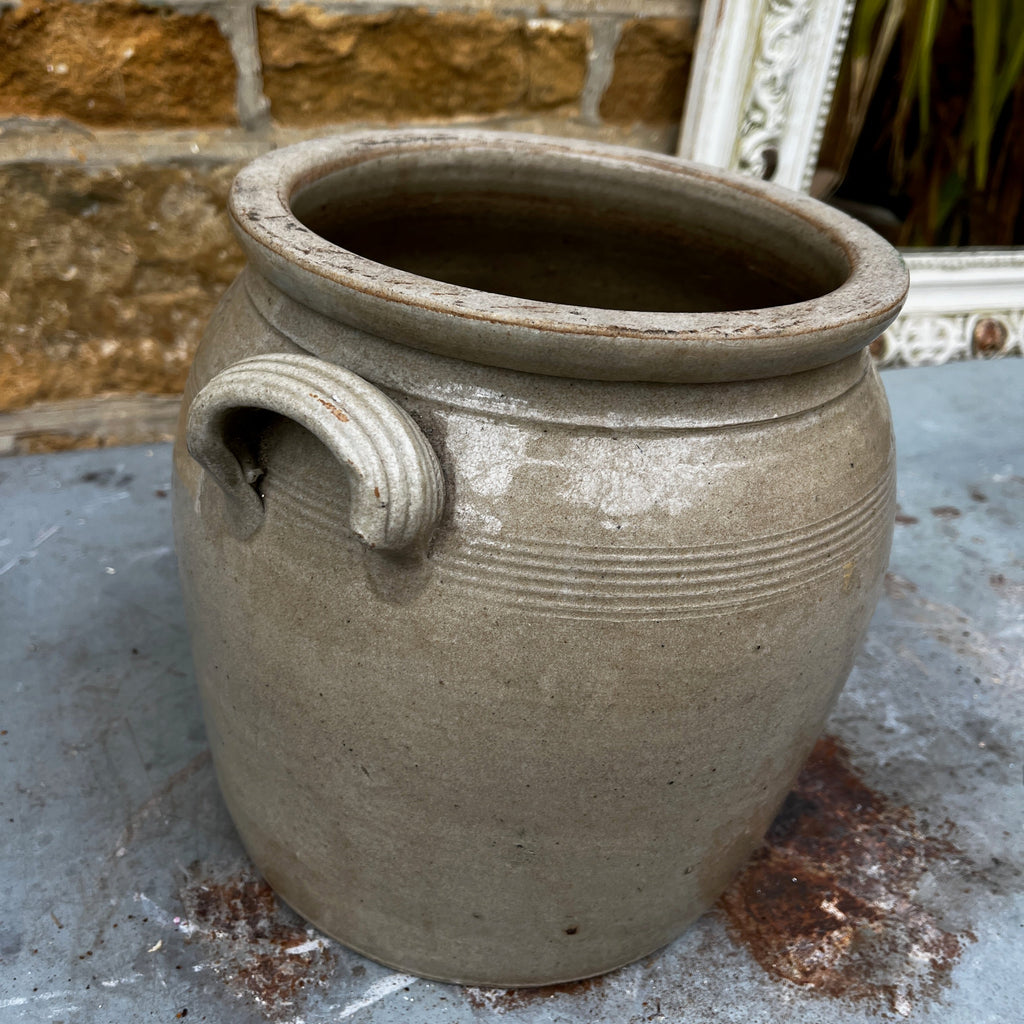 A Vintage French Stoneware Confit Pot with Two Handles