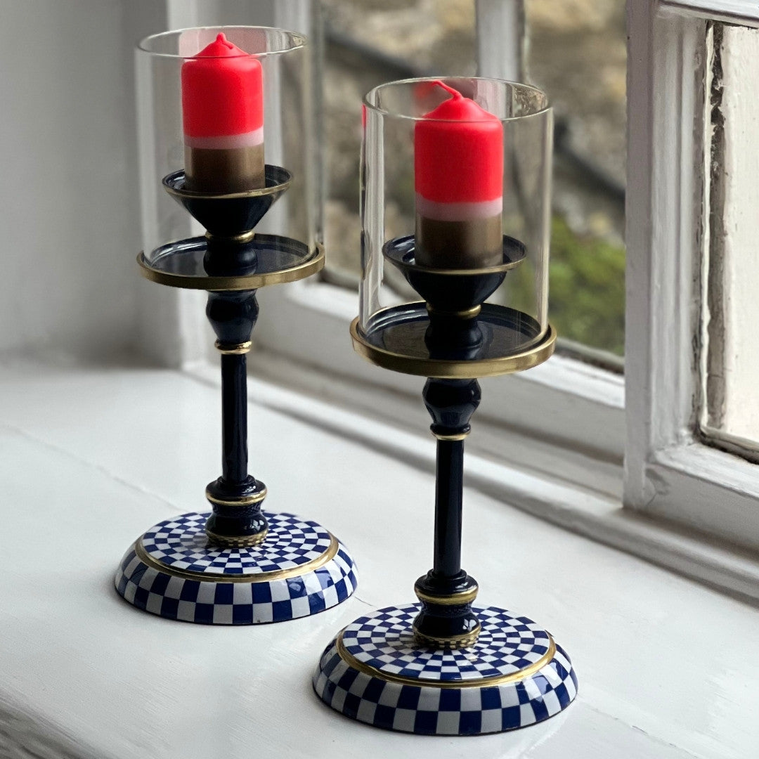 Checked Enamel Candlesticks