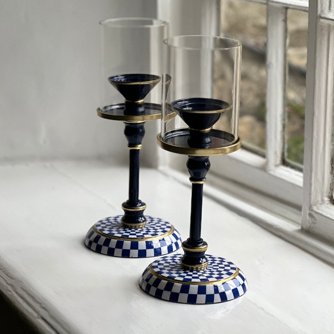 Checked Enamel Candlesticks