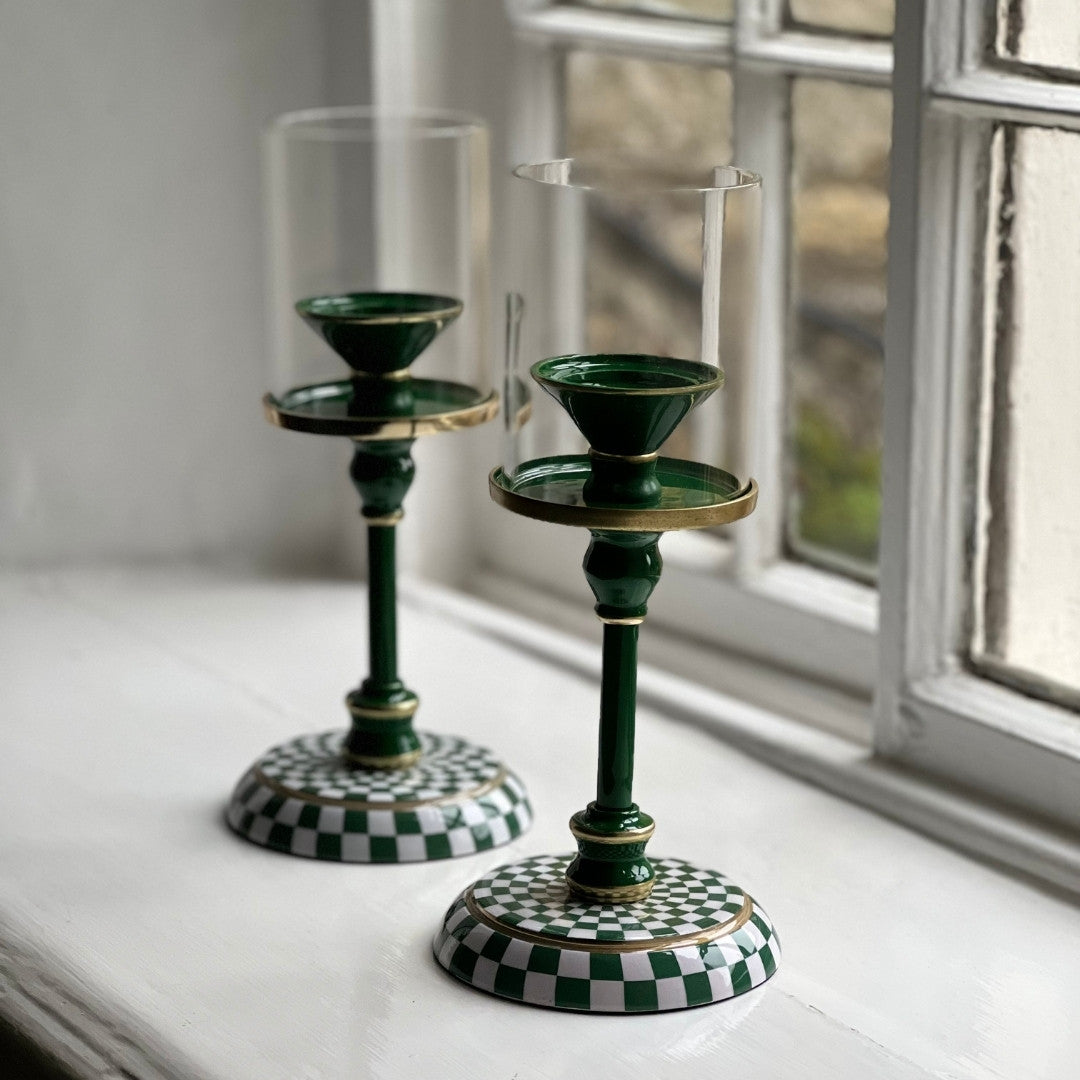 Checked Enamel Candlesticks