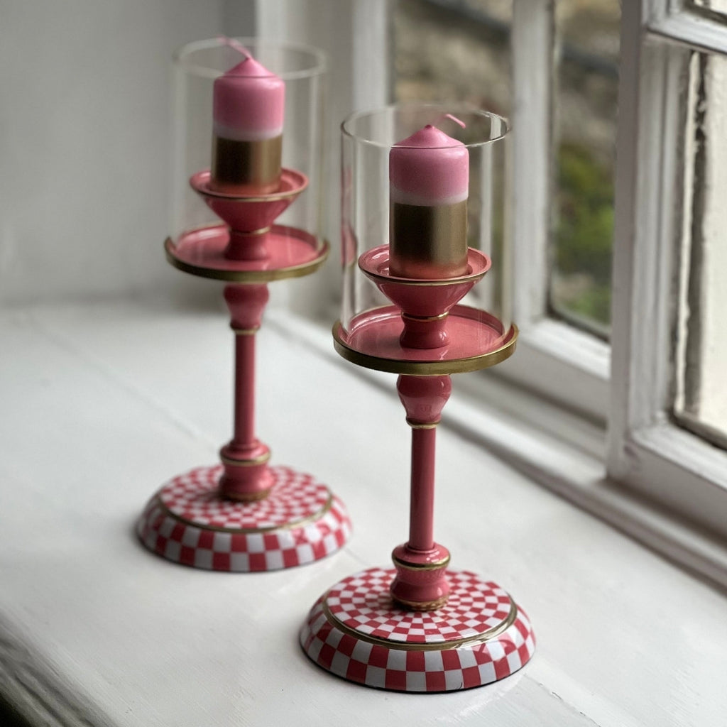 Checked Enamel Candlesticks