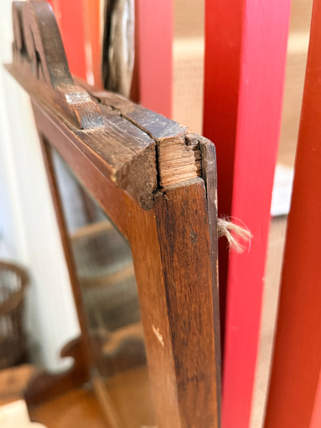 1920s French Oak Vanity or Shaving Mirror with Towel Rail
