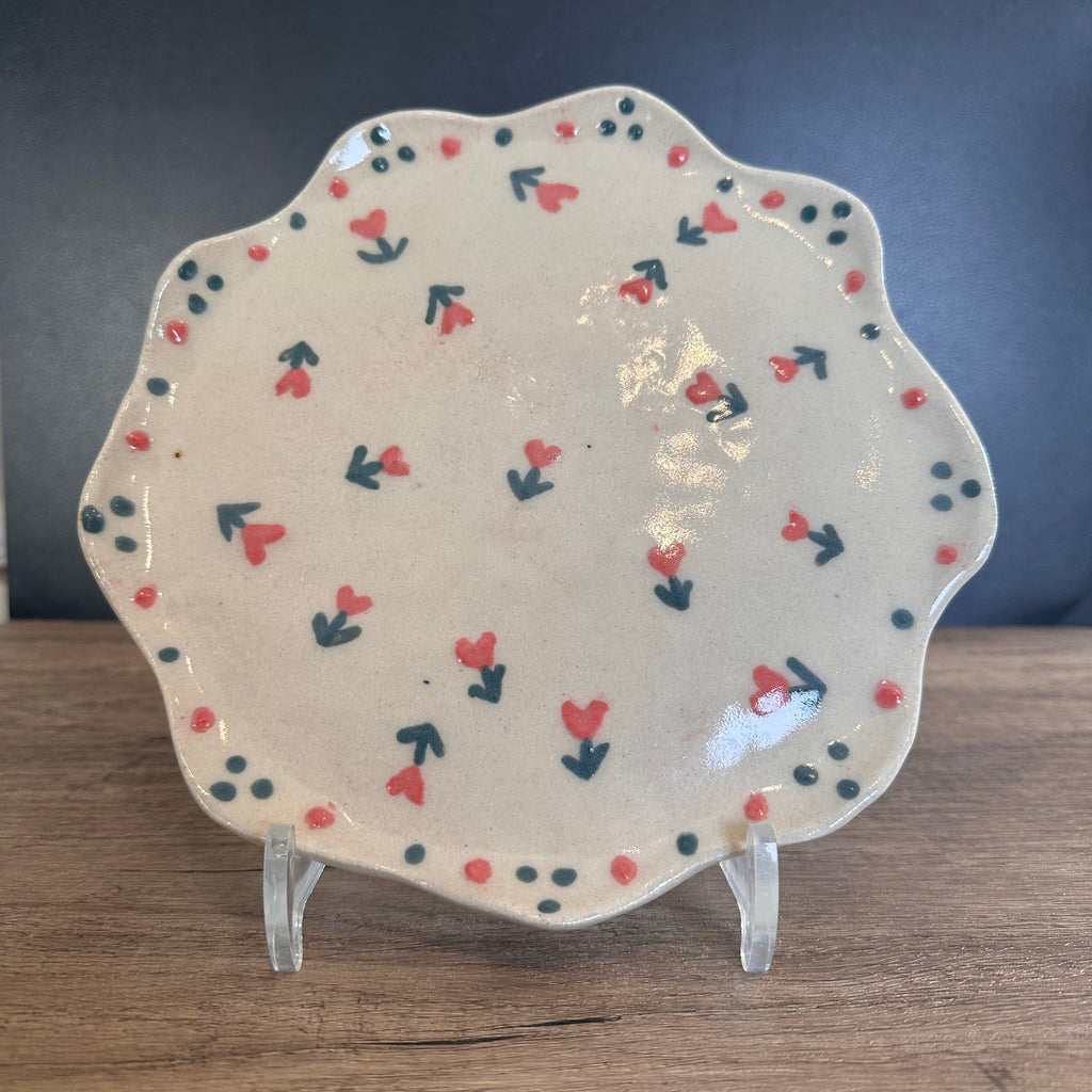 Floral Hearts Scalloped Plate