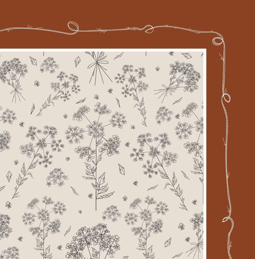 Burnt Orange Cow Parsley Scarf (Large) - 100% Silk