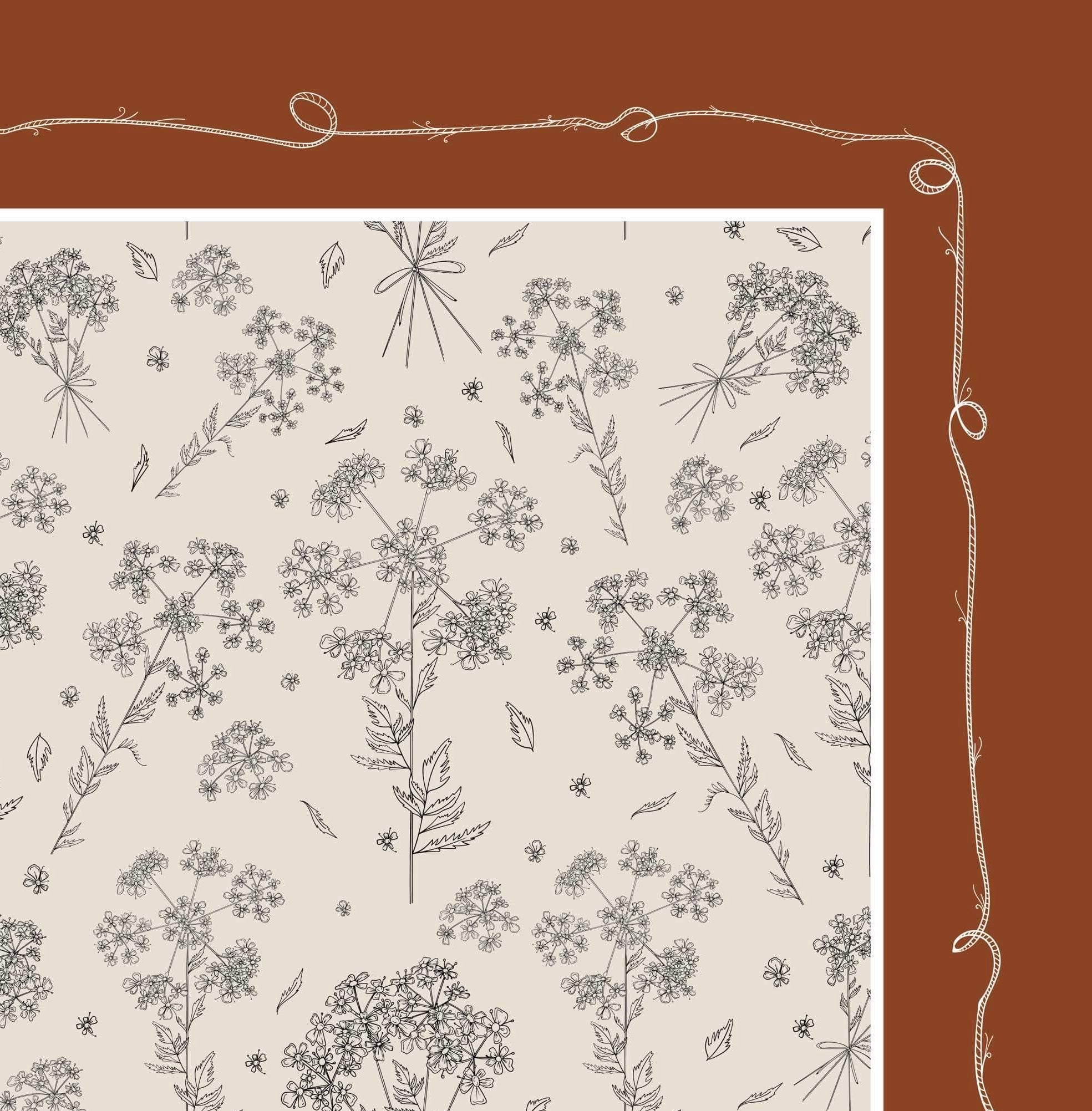 Burnt Orange Cow Parsley Scarf (Large) - 100% Silk