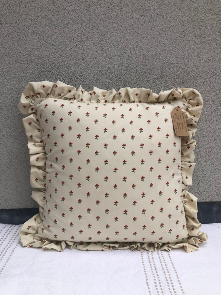 Handmade ruffle cushion in vintage Sanderson fabric.