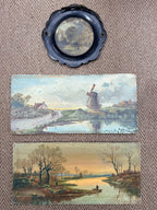 A Lake at Sunset: 19th Century Unframed Oil on Canvas