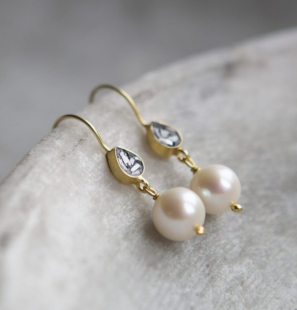 DIAMOND BLACK AND PEARL VERMEIL EARRINGS