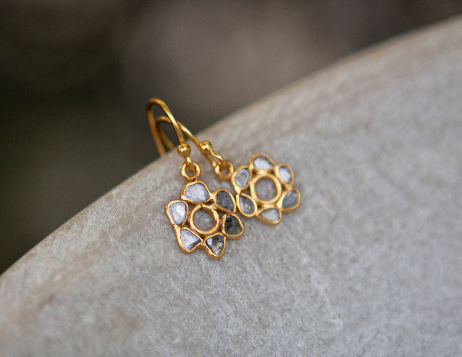 DIAMOND FLOWER GOLD VERMEIL EARRINGS