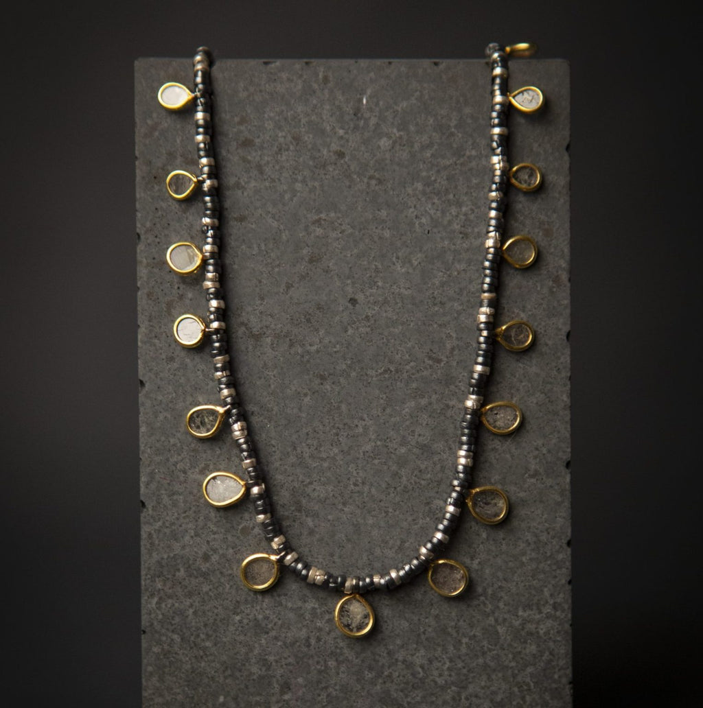 DIAMOND SLICE AND OXIDISED SILVER NECKLACE