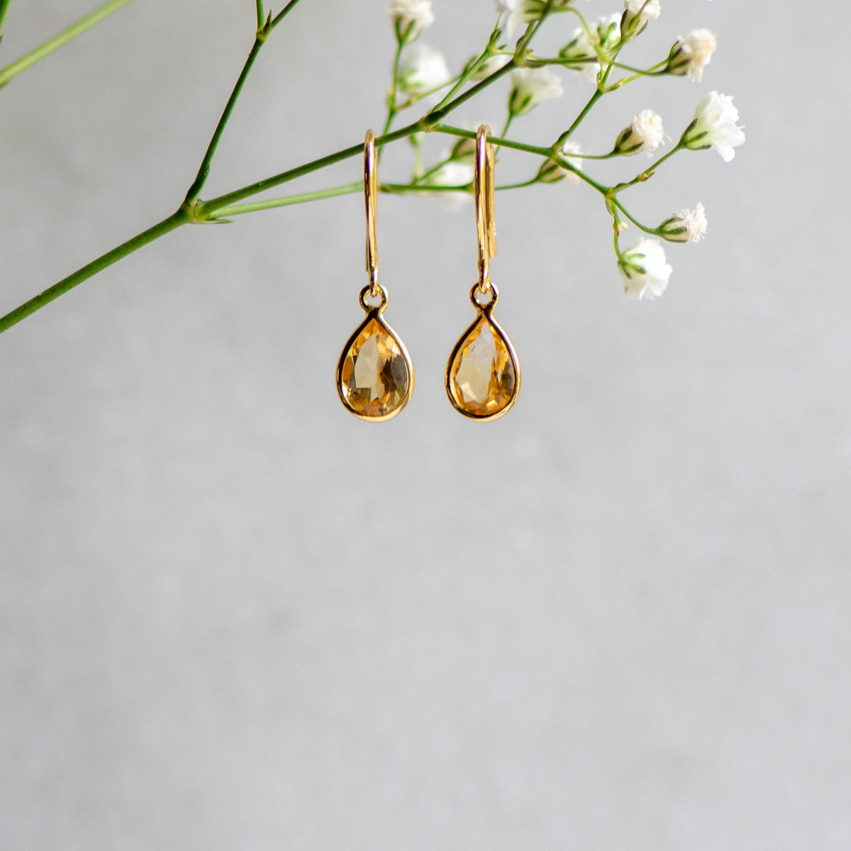 Tear Drop Earrings in Gold with Citrine