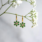 Floral Hoops in Emerald and White cubic Zirconia