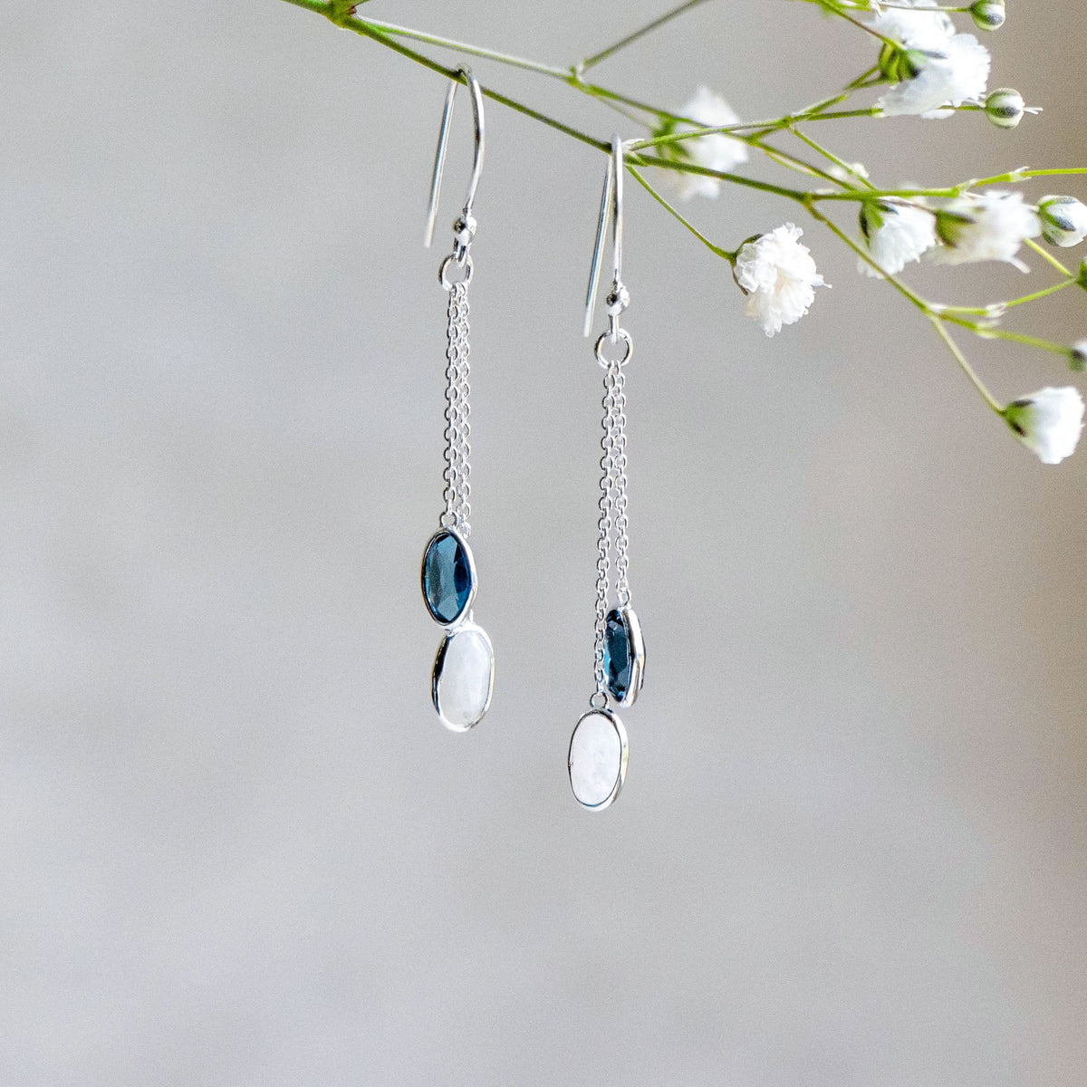 Lola Duals in Silver with London Blue Topaz and Moonstone