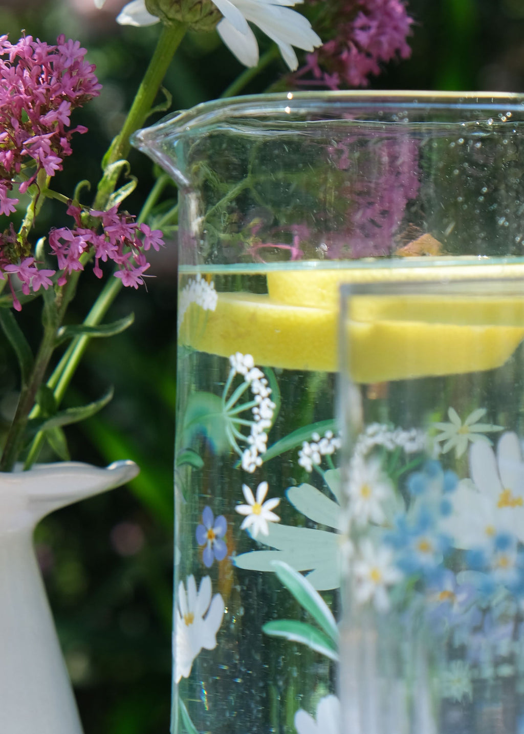 Cosmos & cow parsley recycled glass jug