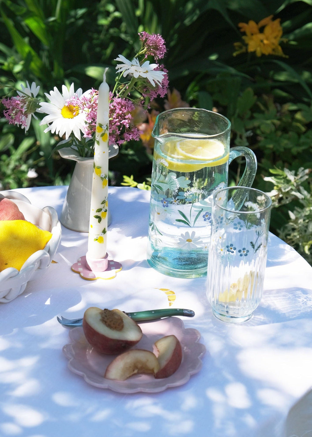 Cosmos & cow parsley recycled glass jug