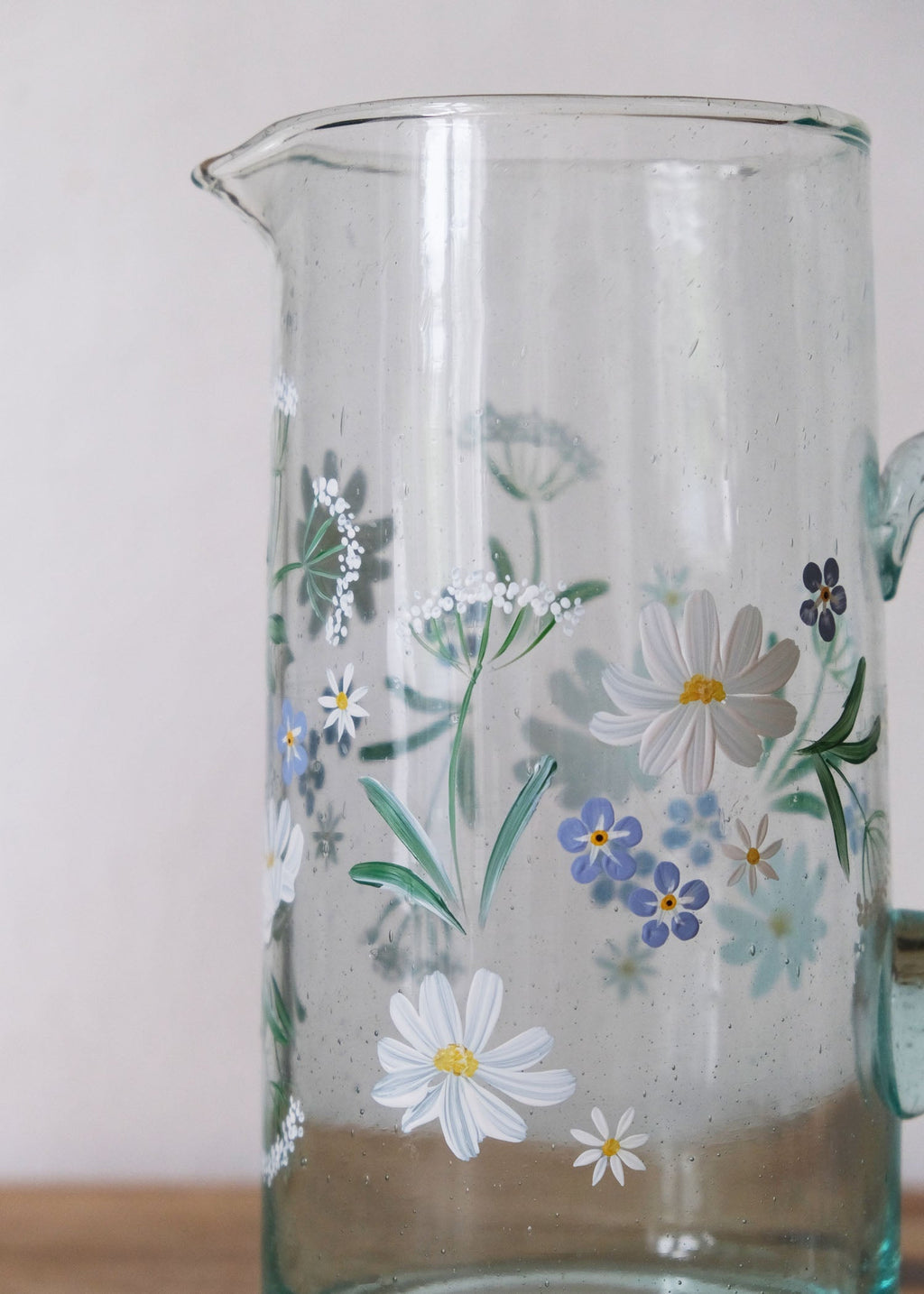 Cosmos & cow parsley recycled glass jug