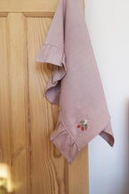 Strawberry linen ruffle tea towel