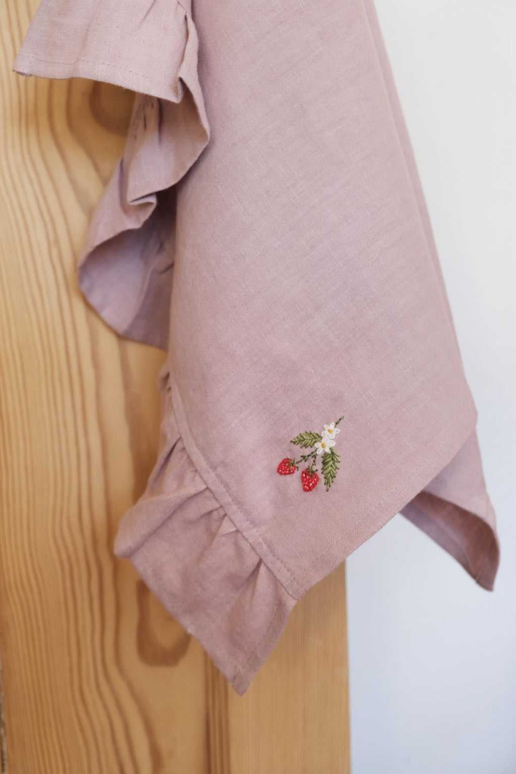 Strawberry linen ruffle tea towel